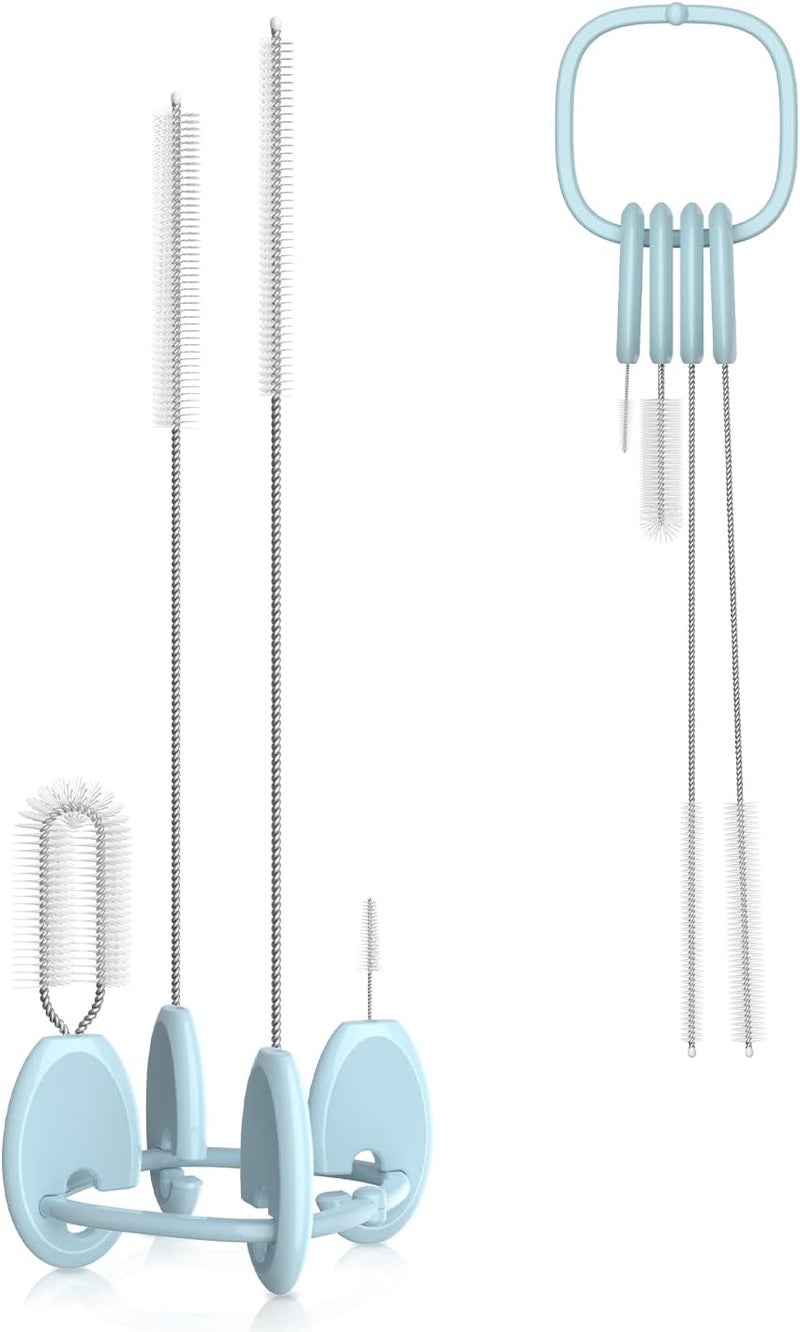 YOTIME Standing Straw Cleaner Brush Set, 4in1 Reusable Straw Brushes with Holder Ring, for Wide and Narrow Straws, Tumblers, Water Bottles and Cups, Blue - Image 1